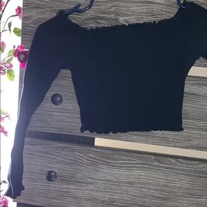 Super cropped ruffled black shirt